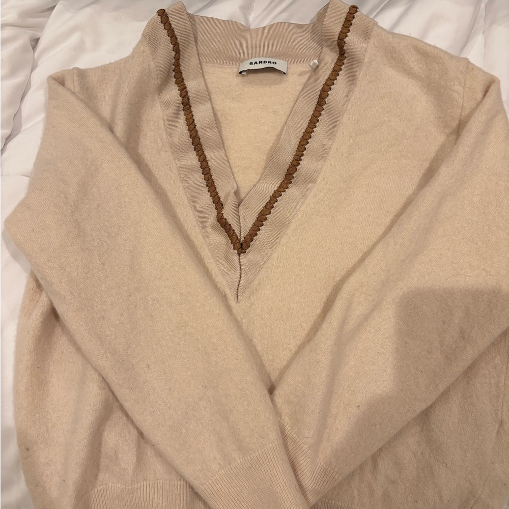 Sandro Beige Sweater with Brown Detailing